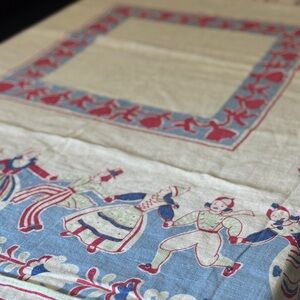 Vintage Style Tablecloth with Red and Blue Design